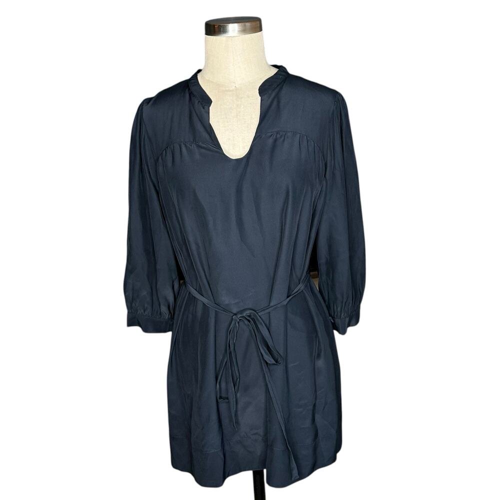 GRAHAM & SPENCER Navy Blue Mini Shirt Dress Women's Size Small Silk Classic